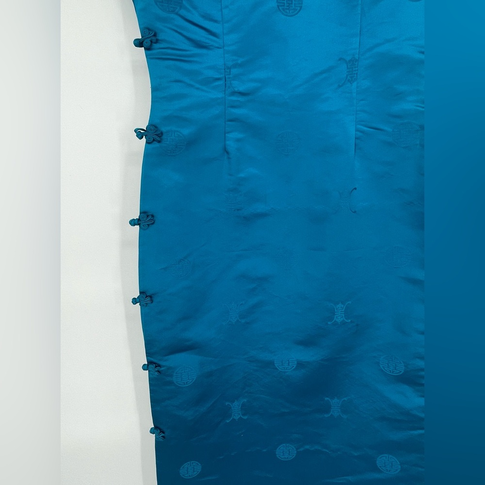 VTG 1960s Mandarin Fashions Aqua Blue Maxi Length Mid Century Cheongsam Dress - Picture 5 of 14